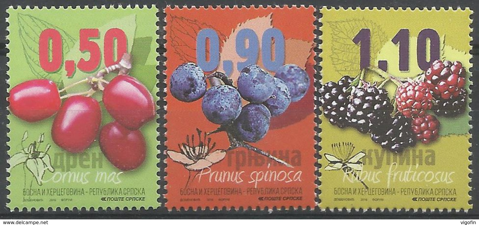 BHRS 2016-6675-6 & 691 DEFINITIVE, BOSNA AND HERZEGOVINA REPUBLIKA SRBSKA, 1 X 3v, MNH - Fruits