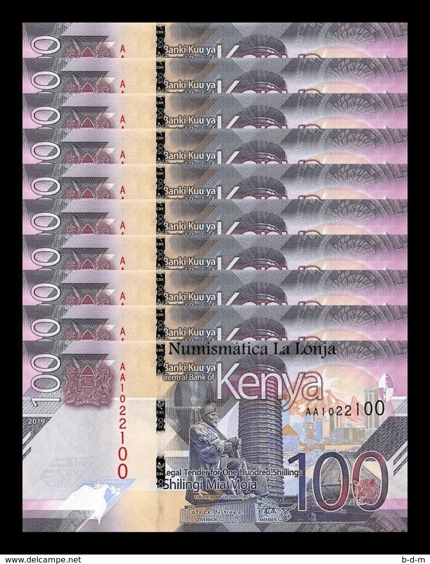 Kenya Lot Bundle 10 Banknotes 100 Shillings 2019 Pick New Design SC UNC - Kenia