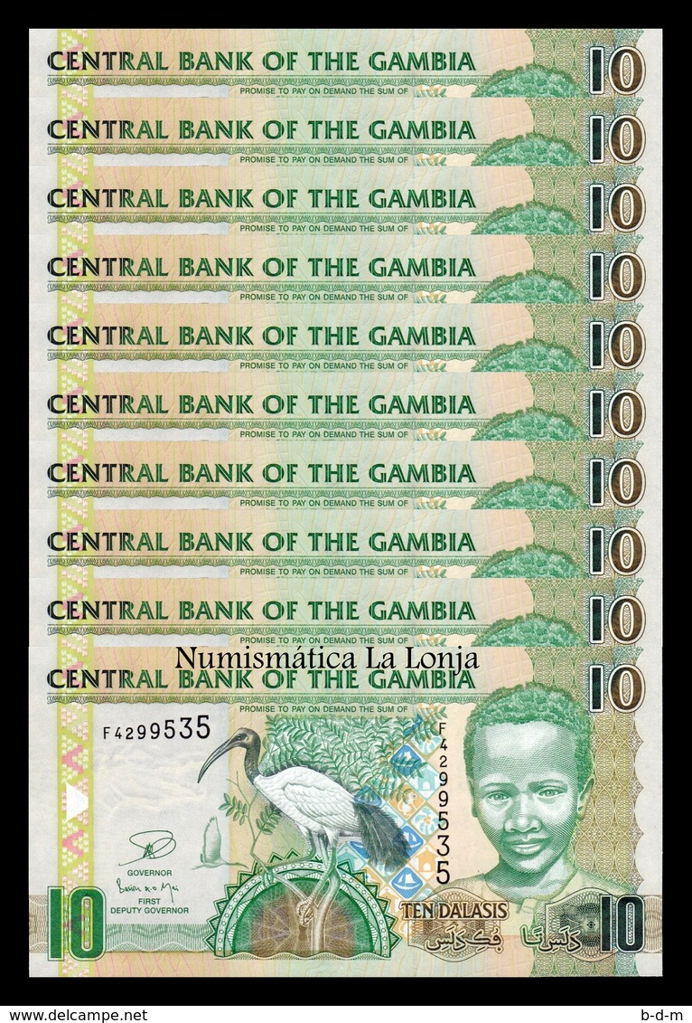 Gambia Lot Bundle 10 Banknotes 10 Dalasis 2006-2013 Pick 26c SC UNC - Gambie