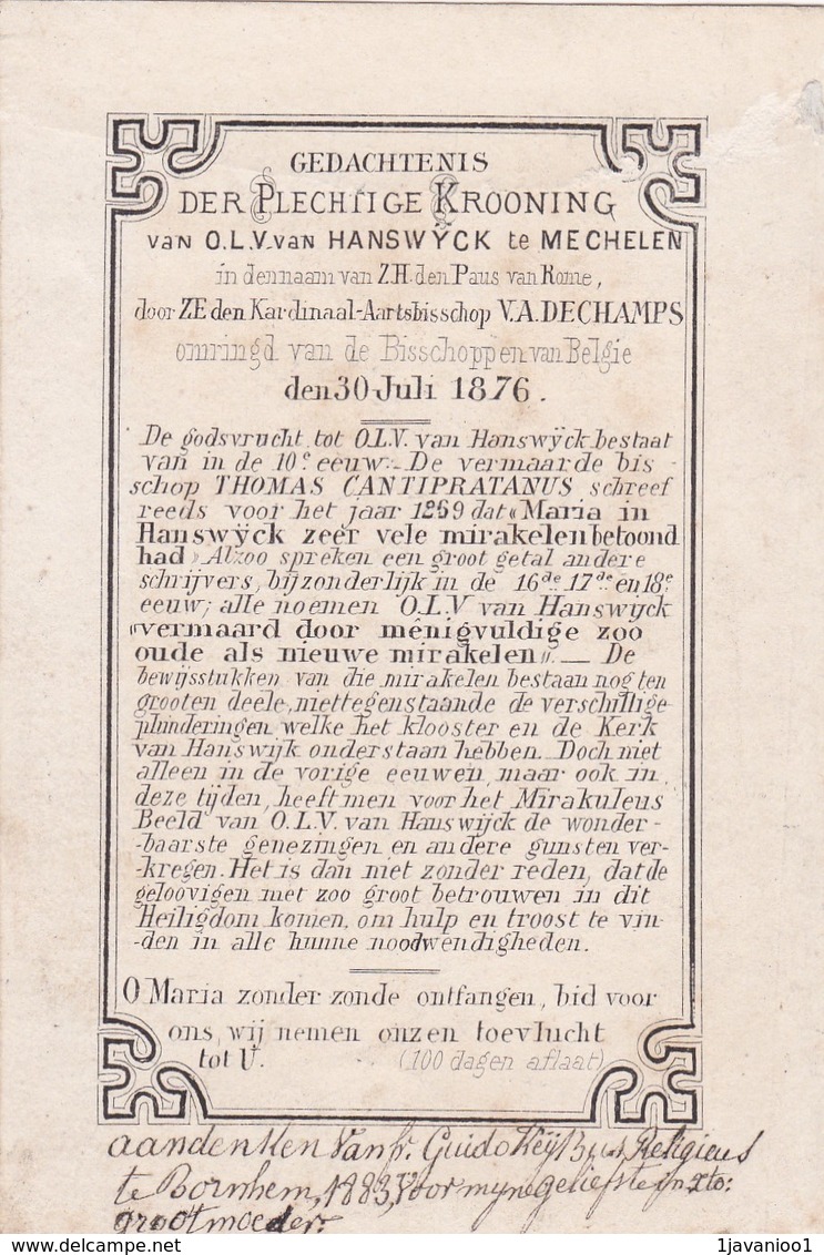 Mechelen, Hanswijk, Hanswyck, Aartsbisschop Deschamps, , Bisschop Cantipratanus,1876 - Religion &  Esoterik