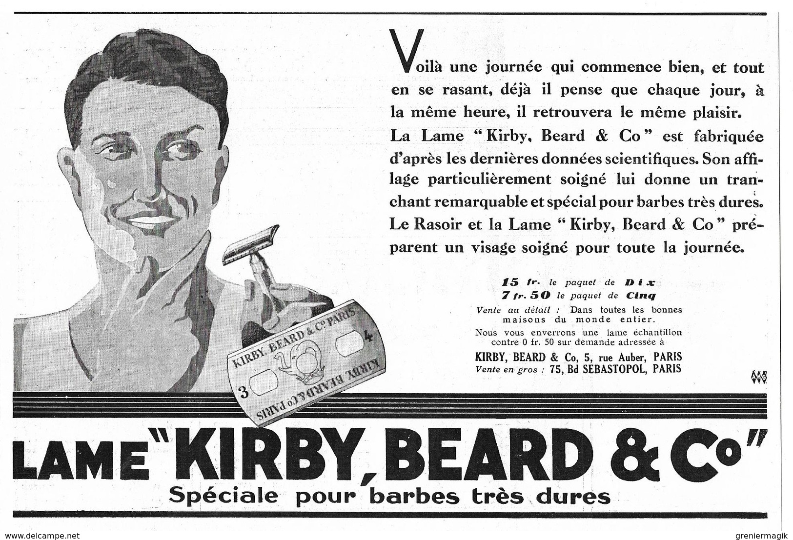 1931 Lame (de Rasoir) Kirby Beard & Co Spéciale Pour Barbe Très Dures - 5 Rue Auber Paris - Publicité - Grisina - Publicités