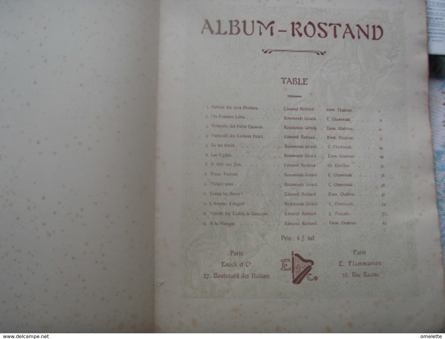 ALBUM ROSTAND /VERS EN MUSIQUE / ROSEMONDE GERARD/CHAMINADE /CUVILLIER /CHABRIER /POUJADE / - Partitions Musicales Anciennes