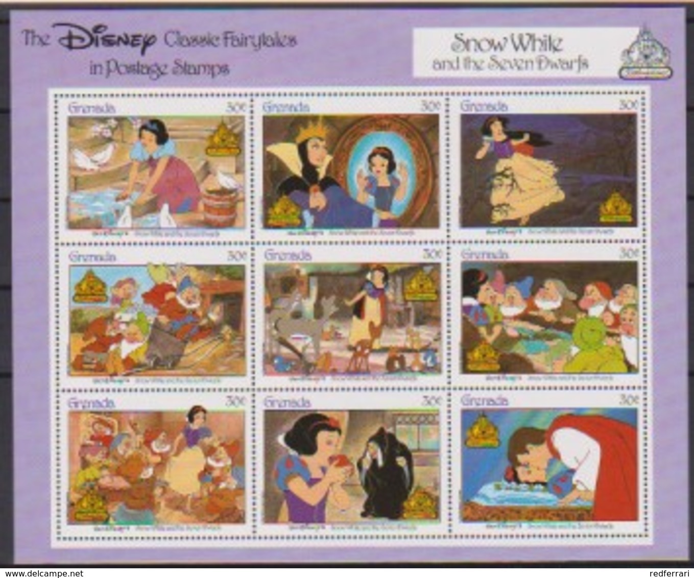 2488  WALT DISNEY -  GRENADA - CLASSIC FAIRYTALES  - SNOW WHIT And The Seven Dwarfs . - Disney