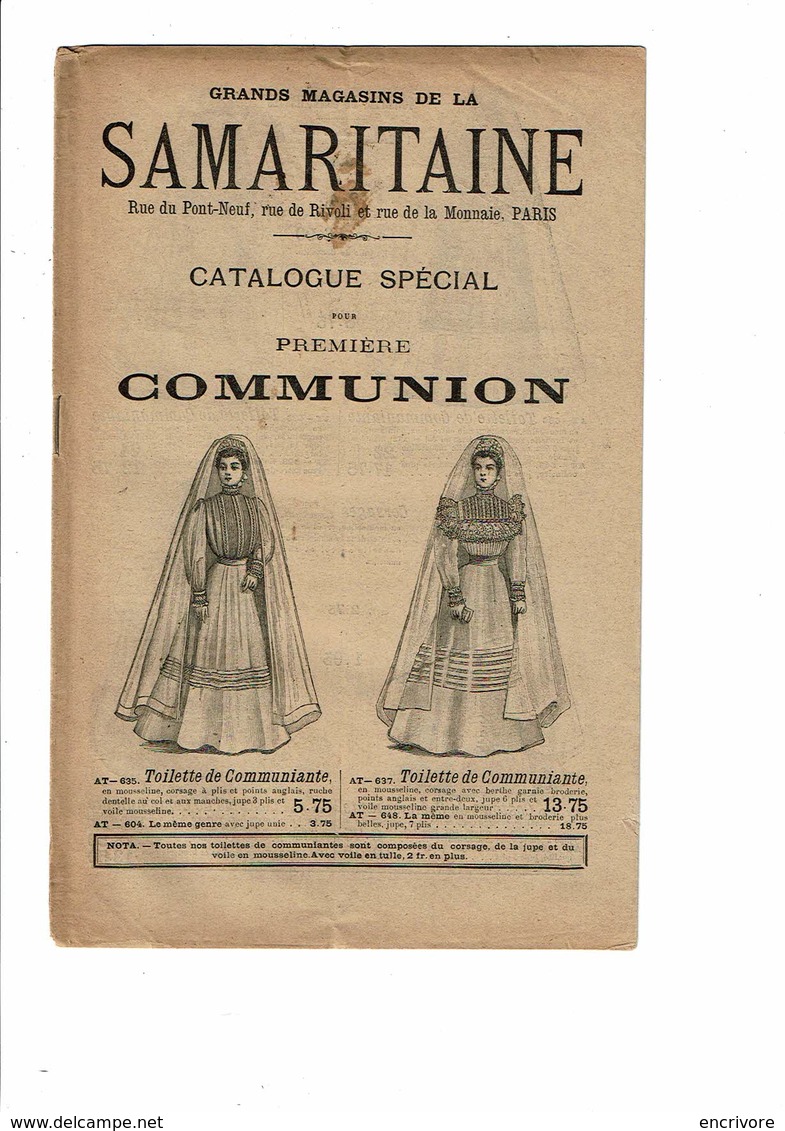 Catalogue De La SAMARITAINE Spécial Première Communion Aube Missel Chapelets Vêtements Chapeaux 1900 - Fashion