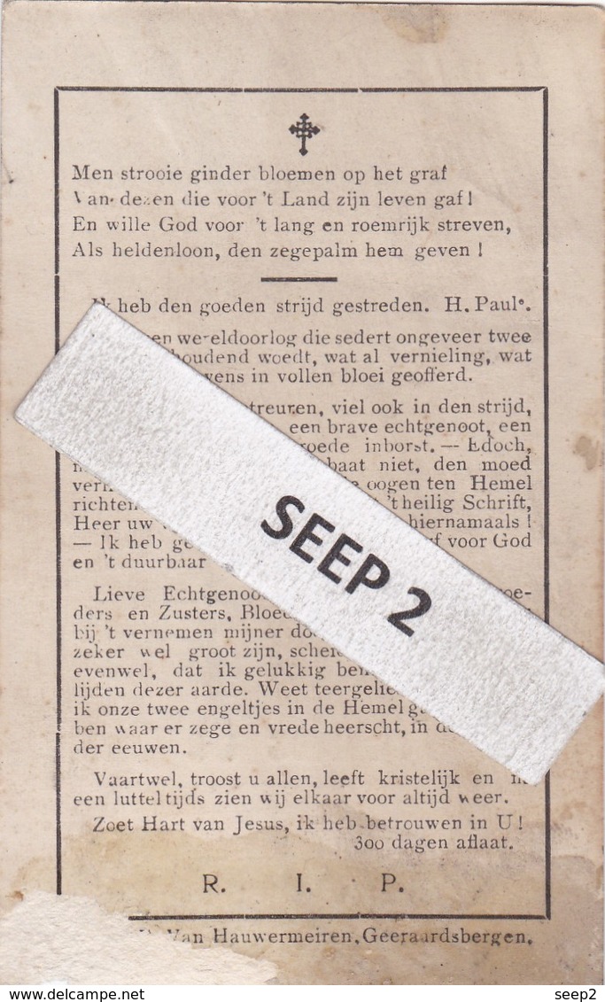 W.O.1 DP+foto Leo-Francies DE SMET Nederbrakel 1886-1915 In De Loopgrachten Aan Den Yzer (echtg. Van De Vyver) - Religion & Esotericism