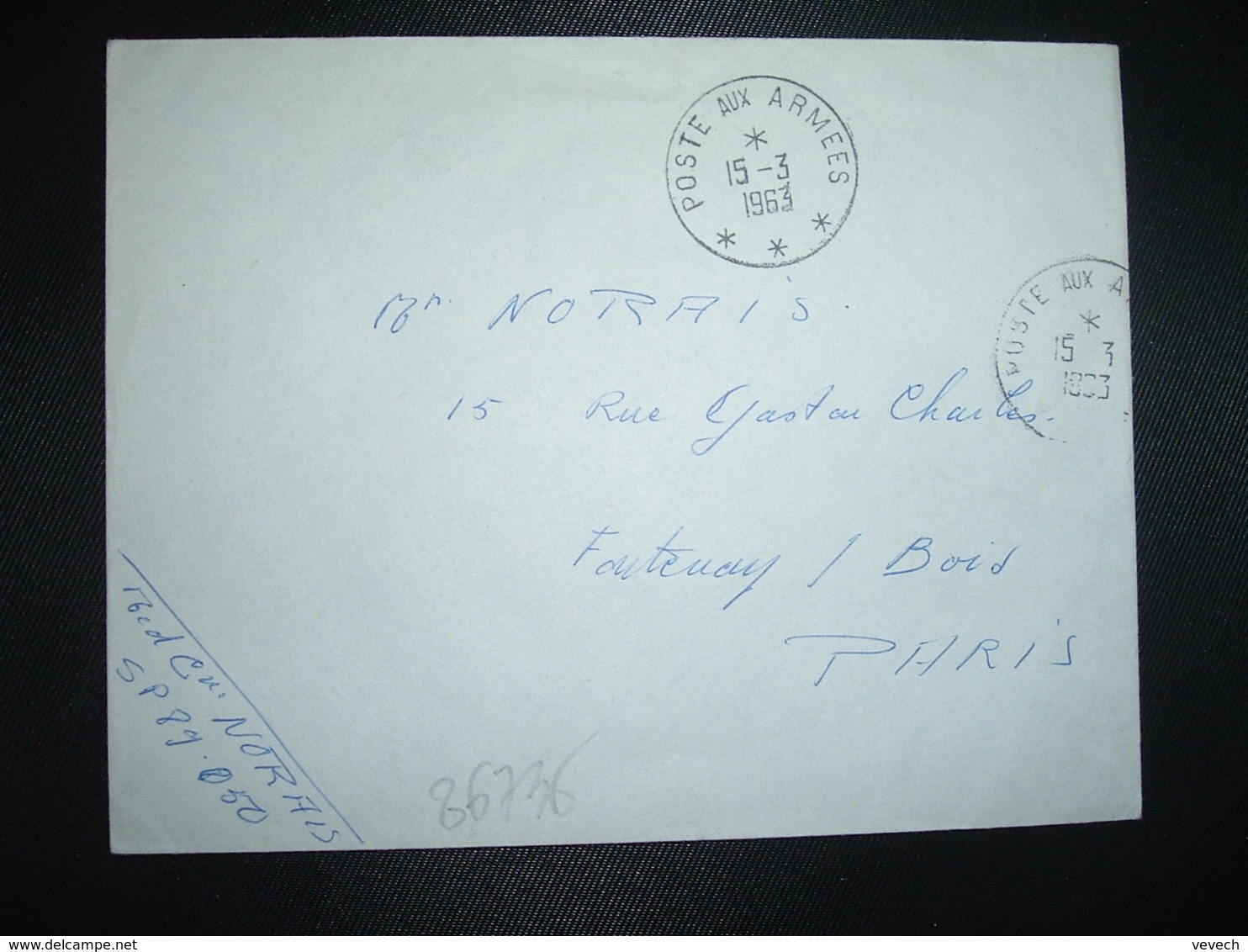 LETTRE OBL.15-3 1963 POSTE AUX ARMEES + EXP: Cne NORAIS SP 89 050 - Cachets Militaires A Partir De 1900 (hors Guerres)