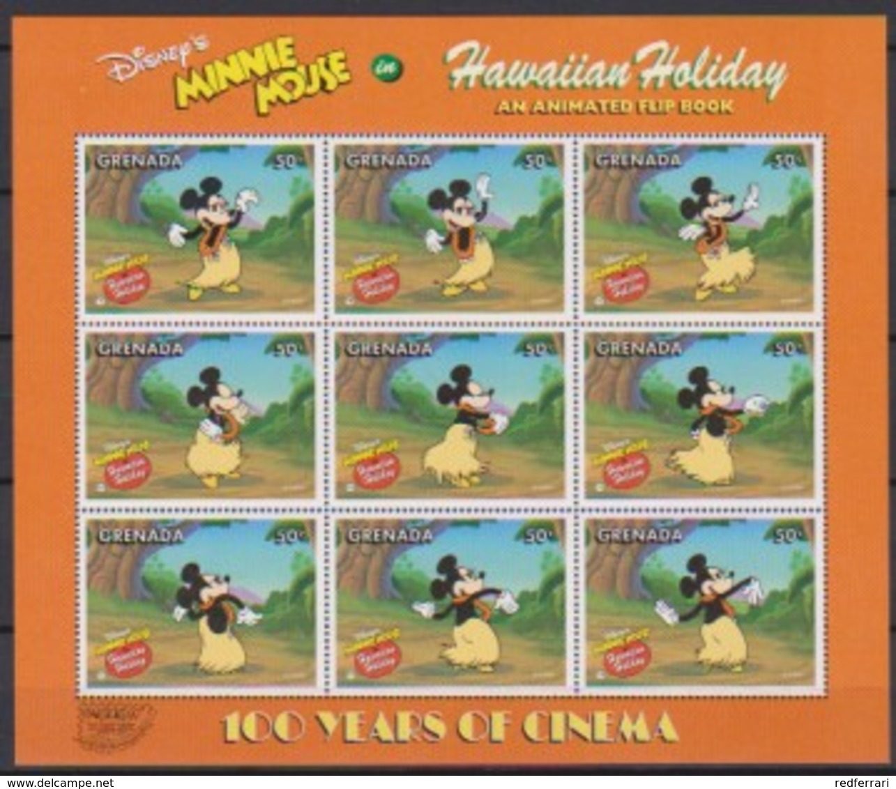 2504a  Walt Disney  Grenada  Minnie Mouse Hawaiian Holiday - 100 Years Of Cinema . - Grenade (1974-...)