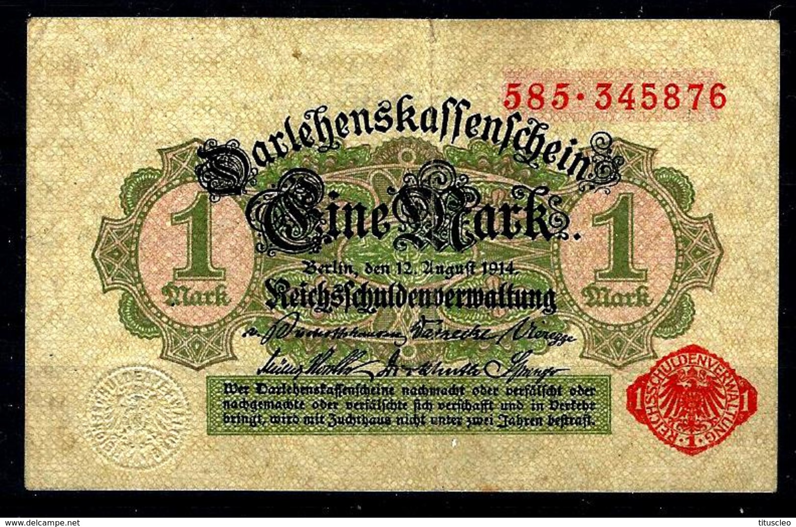 ALLEMAGNE Billet 1 Mark 1914 - Other & Unclassified