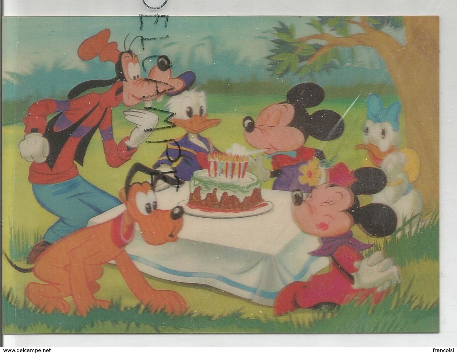 Quarantième Anniversaire De Mickey. Minnie, Dingo, Pluto, Donald Duck, Daisy, Gâteau D'anniversaire. - Stereoscopische Kaarten