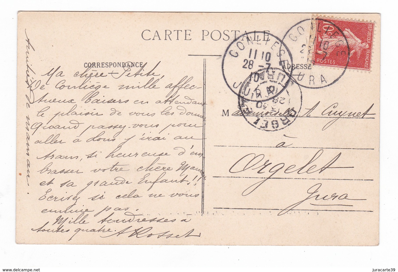 Conliège.39.Jura.Entrée De La Ville.Bureau De Poste.1910 - Autres & Non Classés