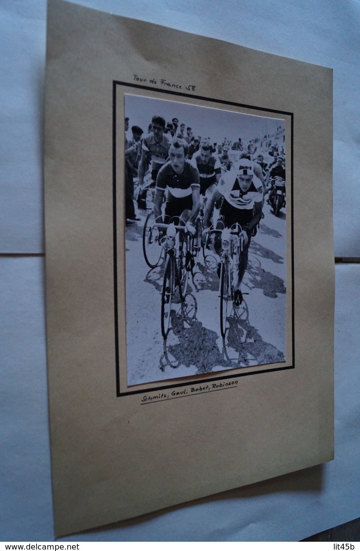Coureurs Cyclistes, Tour De France 1958,Schmitz,Gaul,Bobet,Robinson,17 Cm. Sur 12 Cm. - Cycling