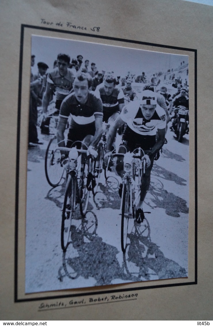 Coureurs Cyclistes, Tour De France 1958,Schmitz,Gaul,Bobet,Robinson,17 Cm. Sur 12 Cm. - Cycling