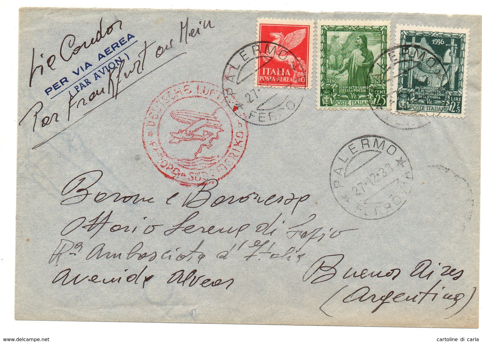 AIR MAIL LETTER 27 12 1938 #153 - Marcophilia (Zeppelin)