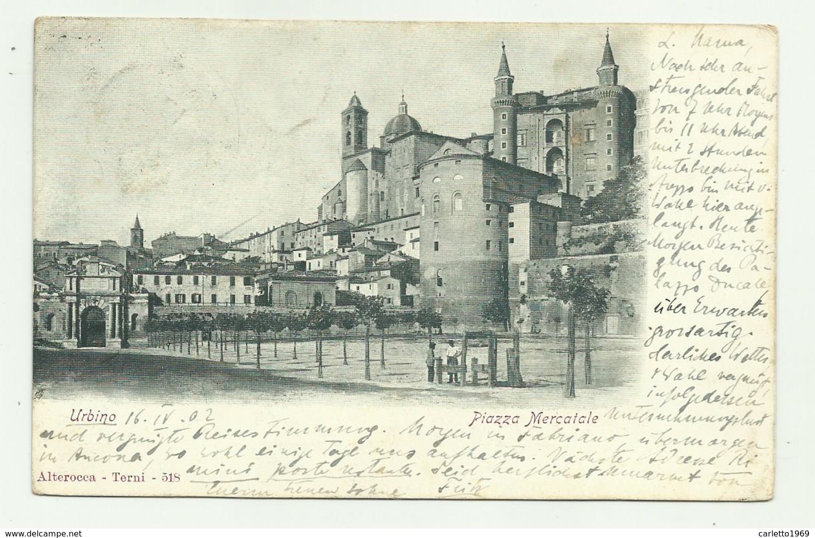 URBINO - PIAZZA MERCATALE 1902 VIAGGIATA  FP - Urbino