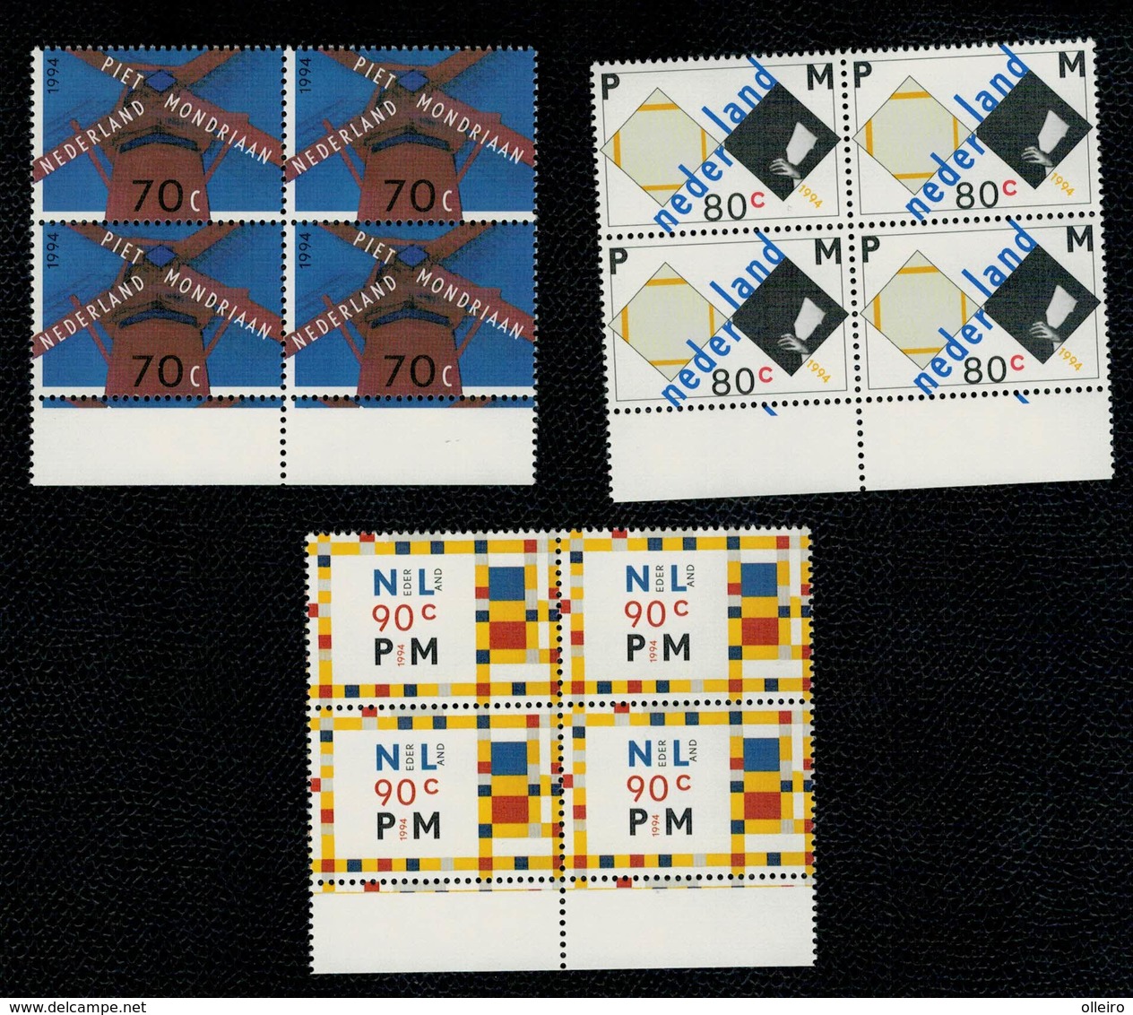 Olanda Pays-Bas Nederland Netherlands 1994 50 Anniverario Morte Pittore Mondrian 3v Complete Set In Quartine ** MNH - Nuovi