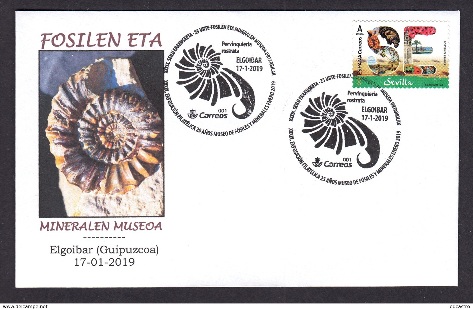 5.- SPAIN 2019 SPECIAL POSTMARK GEOLOGY FOSSILS AND MINERAL MUSEUM OF ELGOIBAR - GUIPUZCOA - Otros & Sin Clasificación