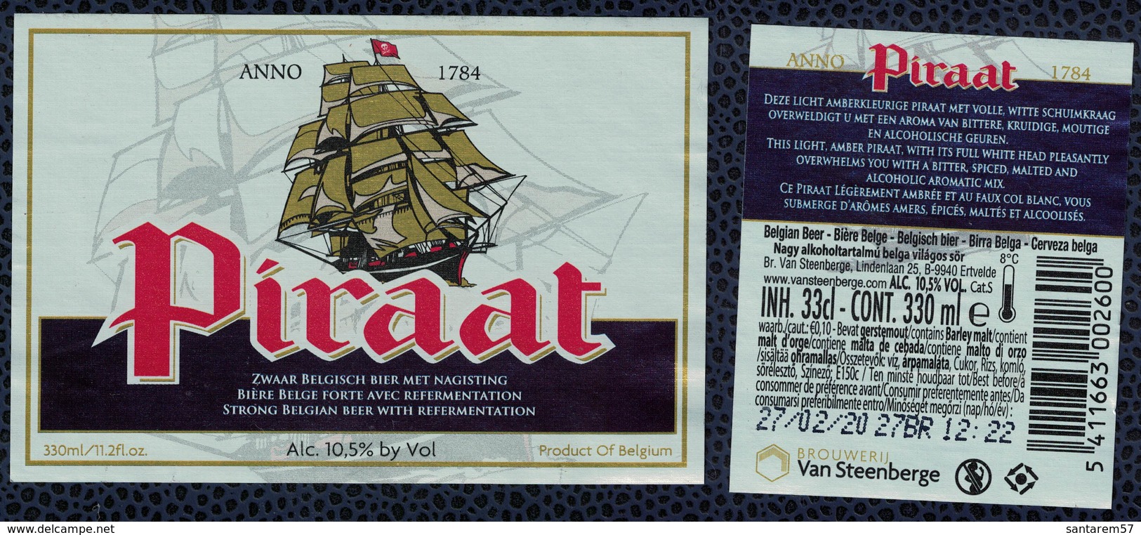 Belgique Lot 2 Étiquettes Bière Beer Labels Piraat Forte Avec Refermentation - Birra