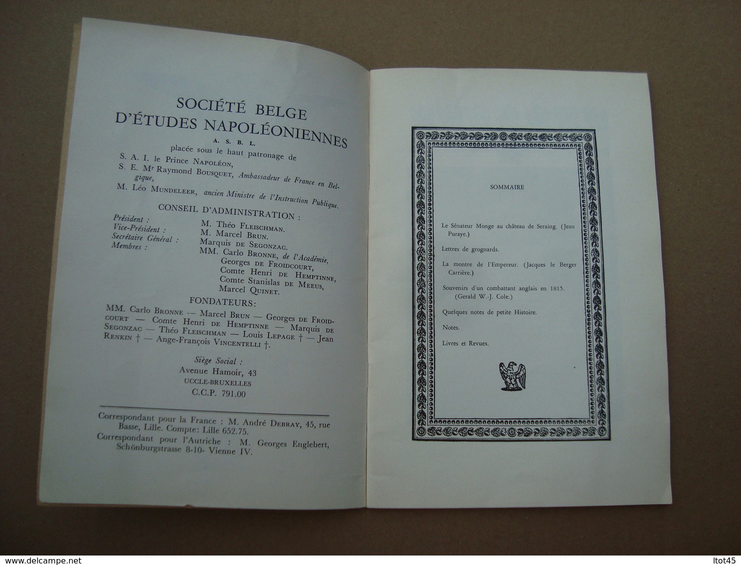 LIVRET SOCIETE BELGE D'ETUDES NAPOLEONIENNES A.S.B.L BULLETIN N°36 MAI 1961 - Histoire