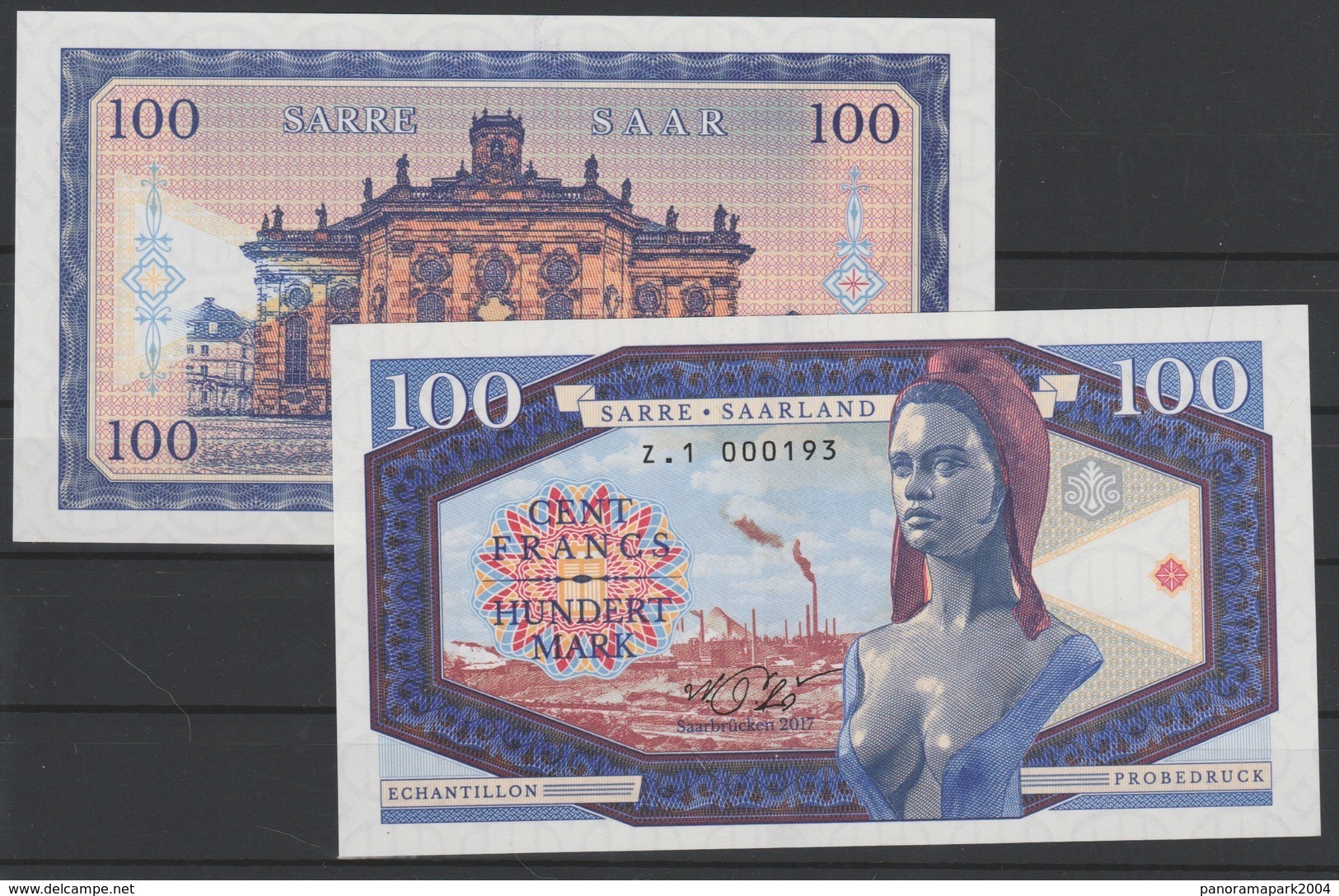 2017 Matej Gabris 100 FRANCS Saarland Sarre Saarbrücken Probedruck UNC SPECIMEN ECHANTILLON Tirage Limité - Ficción & Especímenes