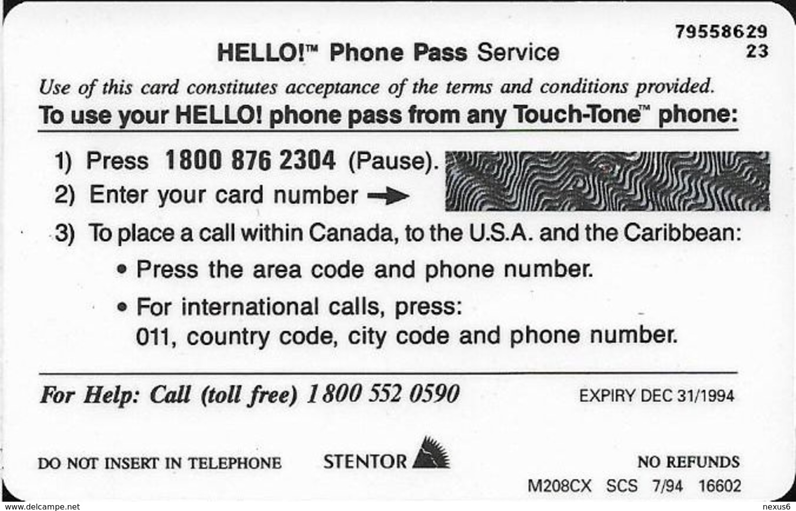 Canada - Bell - Hello! - CardEx '94, Remote Mem. 07.1994, Mint - Canada