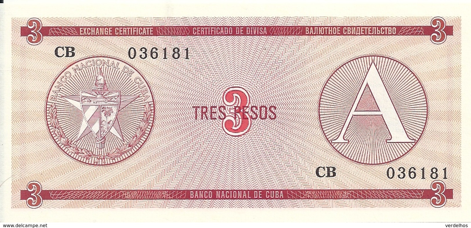 CUBA 3 PESOS ND1985 UNC P FX2 - Cuba