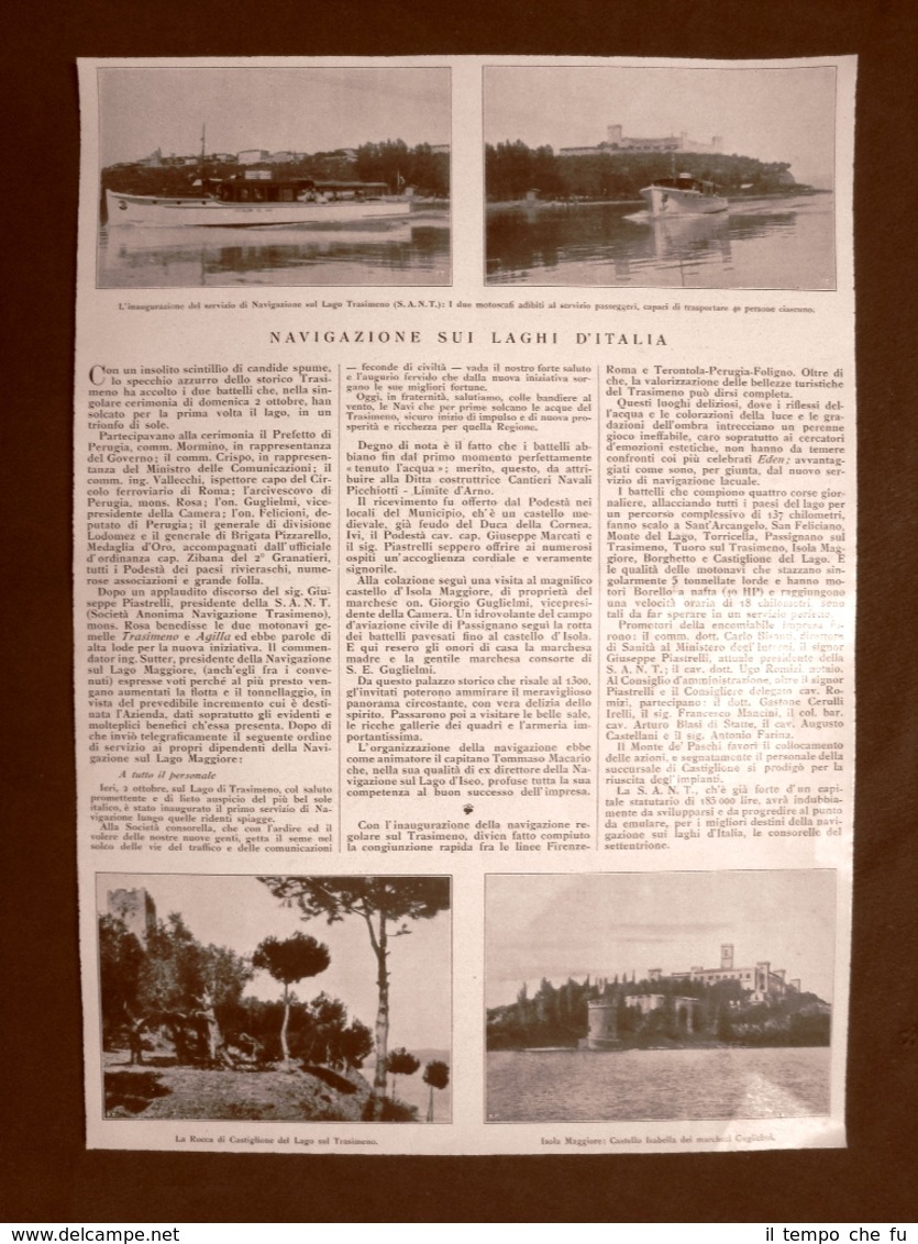 Lago Trasimeno 2 Ottobre 1927 Inaugurazione Del Servizio Di Navigazione S.A.N.T. - Altri & Non Classificati