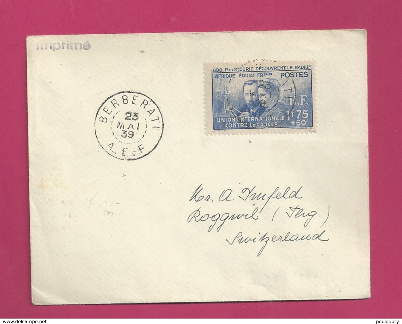 Lettre De 1939 Pour La Suisse - YT N° 63 - Curie - Radium - Brieven En Documenten