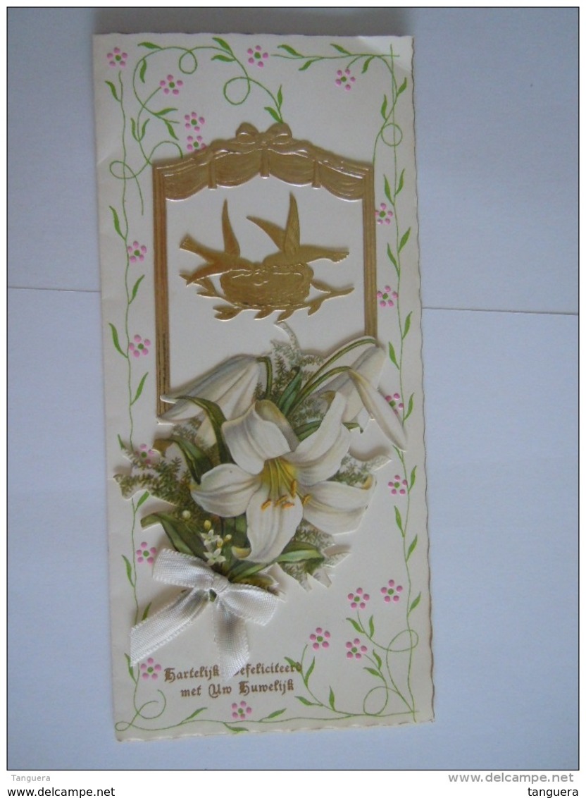 Carte Double Dubbele Kaart Huwelijk Mariage Lelies Lys Lis Bloemen Fleurs  Form 10 X 21,8 Cm - Autres & Non Classés