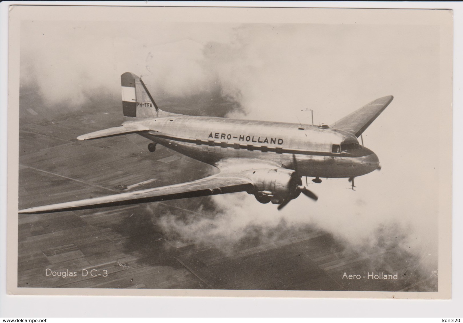 Vintage Rppc Douglas Dc-3 AERO-HOLLAND PH-TRA Aircraft - 1919-1938: Entre Guerres