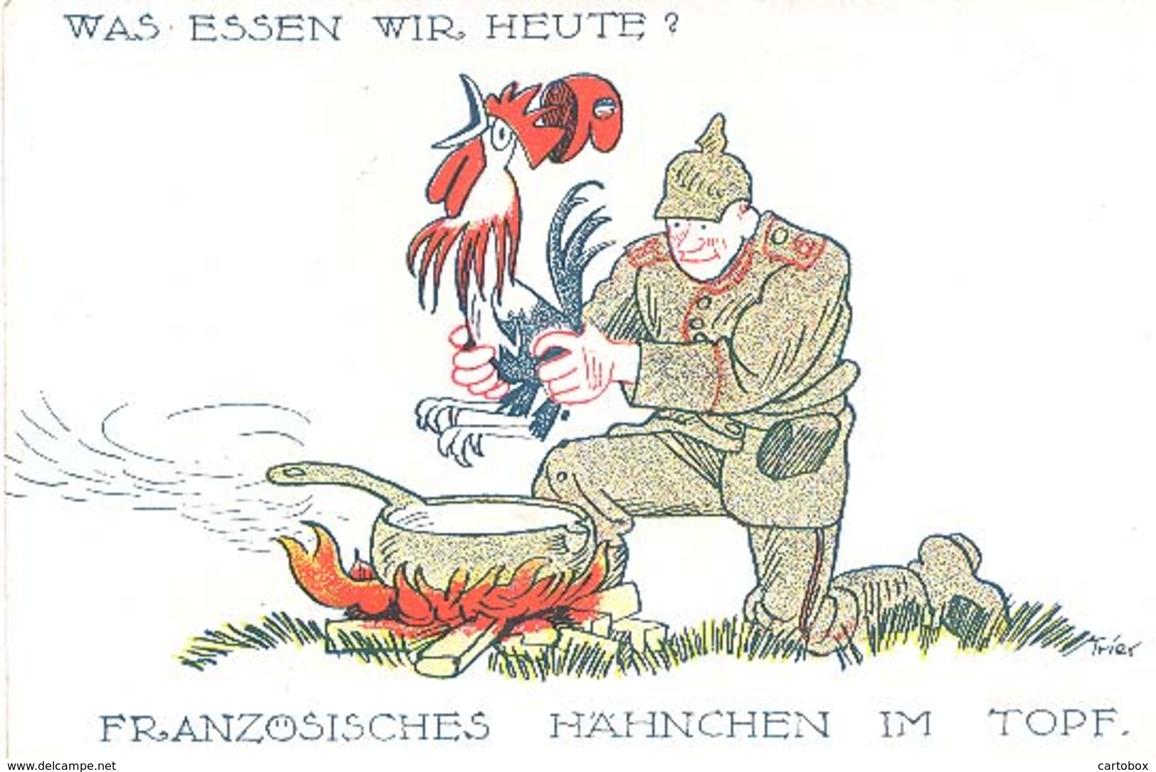 Militair Kriegspostkarte :  Was Essen Wir Heute ? Franzosischer Hahnchen Im Topf (humor Cartoon Oorlog Guerre) - Humor