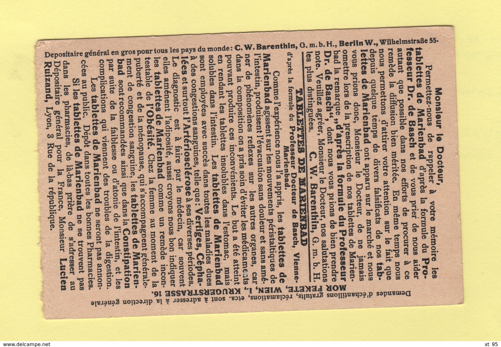 Autriche - Entier Postal Timbre Sur Commande Tablettes De Marienbad - 1909 - Destination France - Autres & Non Classés