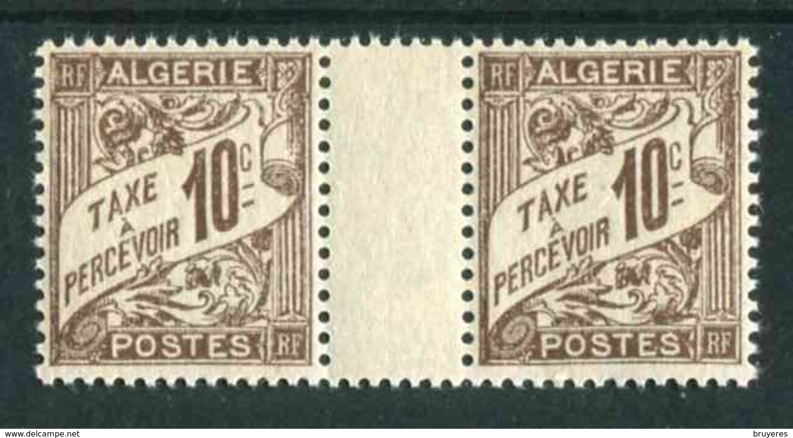 TIMBRES-TAXE** De 1918 D'ALGERIE, Gommés "2 X 10 C. Avec Pont" - Strafport