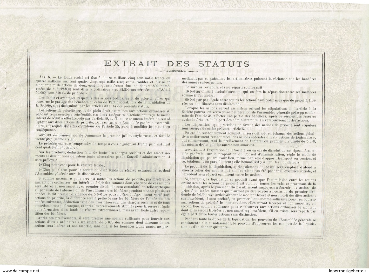 Titre Ancien - Société Franco-Russe Des Houillères De Berestow-Krinka - Titre De 1907 - Russie