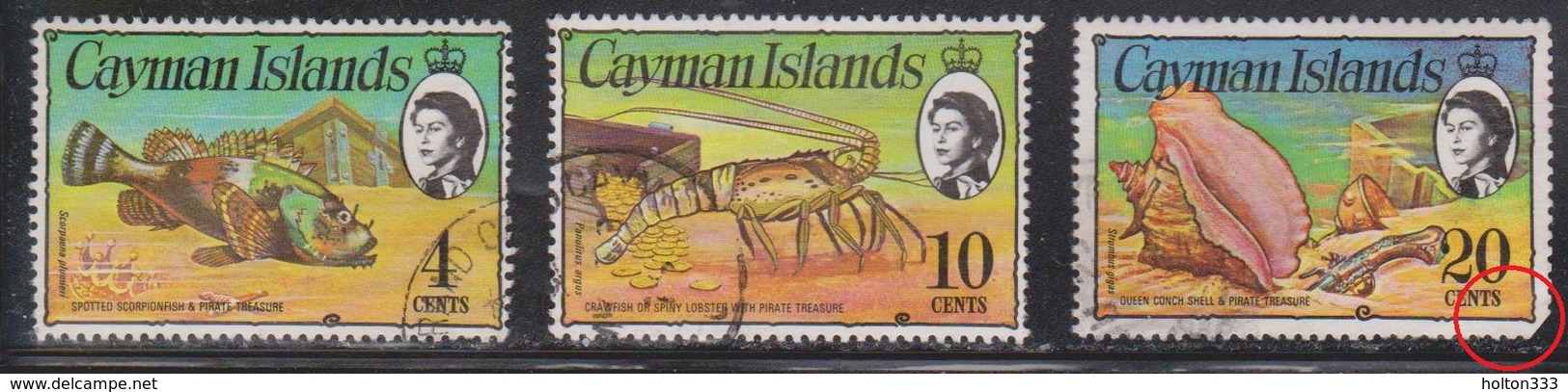 CAYMAN ISLANDS Scott # 333, 338, 341 Used - QEII & Marine Life - Cayman Islands