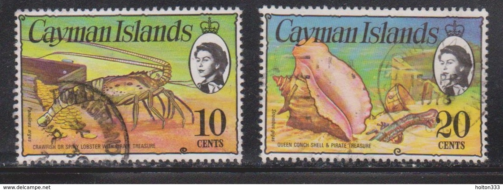 CAYMAN ISLANDS Scott # 338, 341 Used - QEII & Marine Life - Cayman Islands