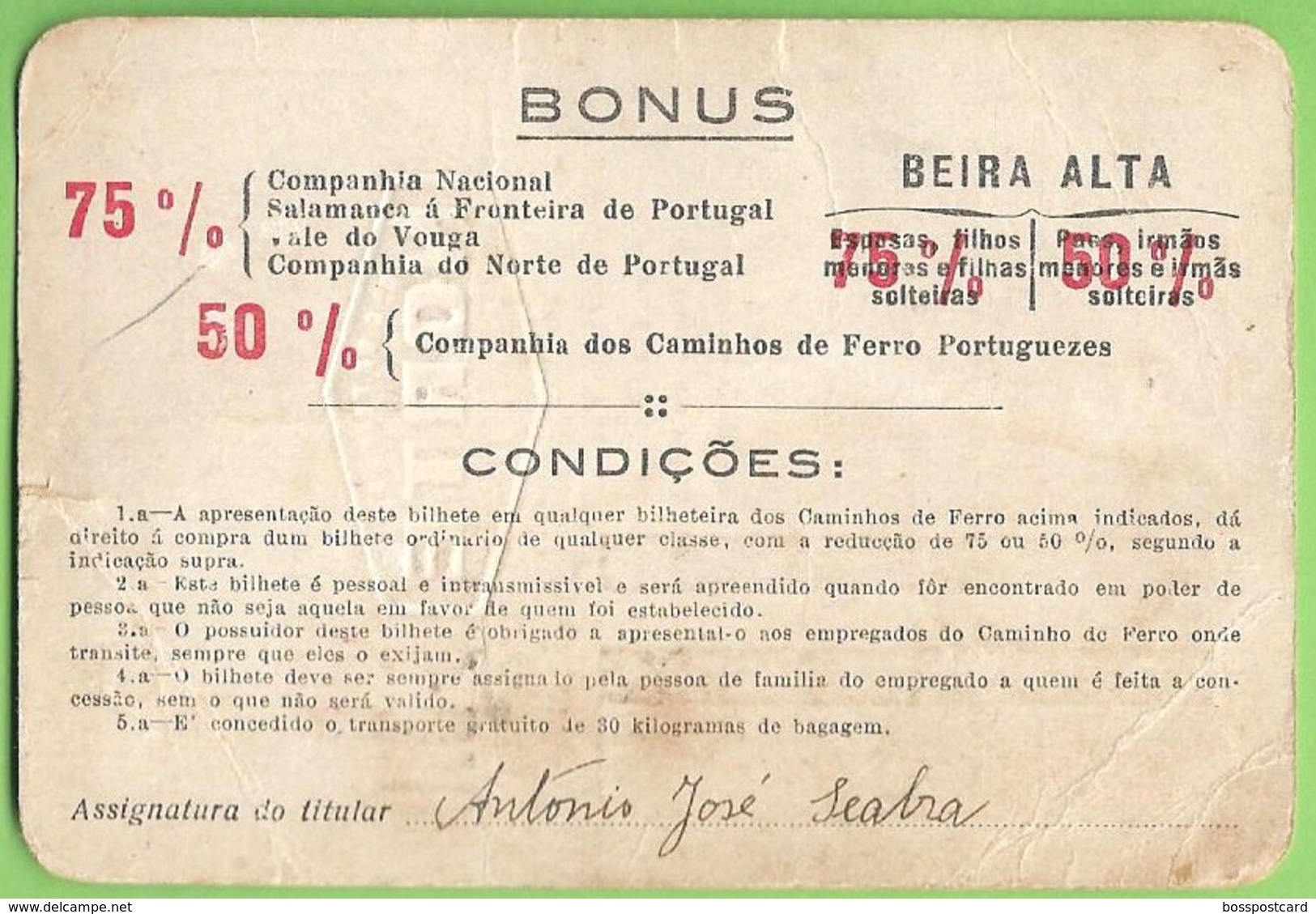 Porto - Vale Do Vouga - Passe Do Caminho De Ferro - Bilhete - Railway Ticket - Billet De Chemin De Fer - Train Portugal - Europa