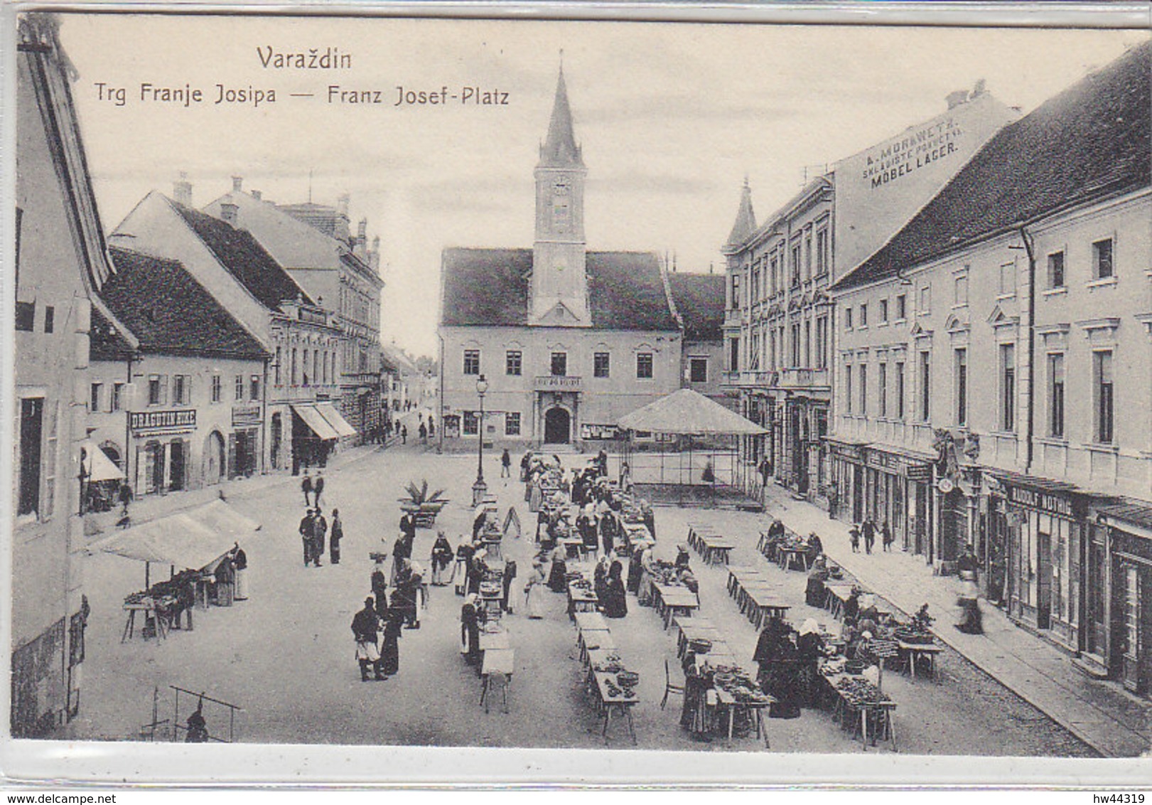 Varazdin - Trg Franje Josipa ... Markt, Dragutin Hike, Morawetz Möbel-Lager .. - Croazia