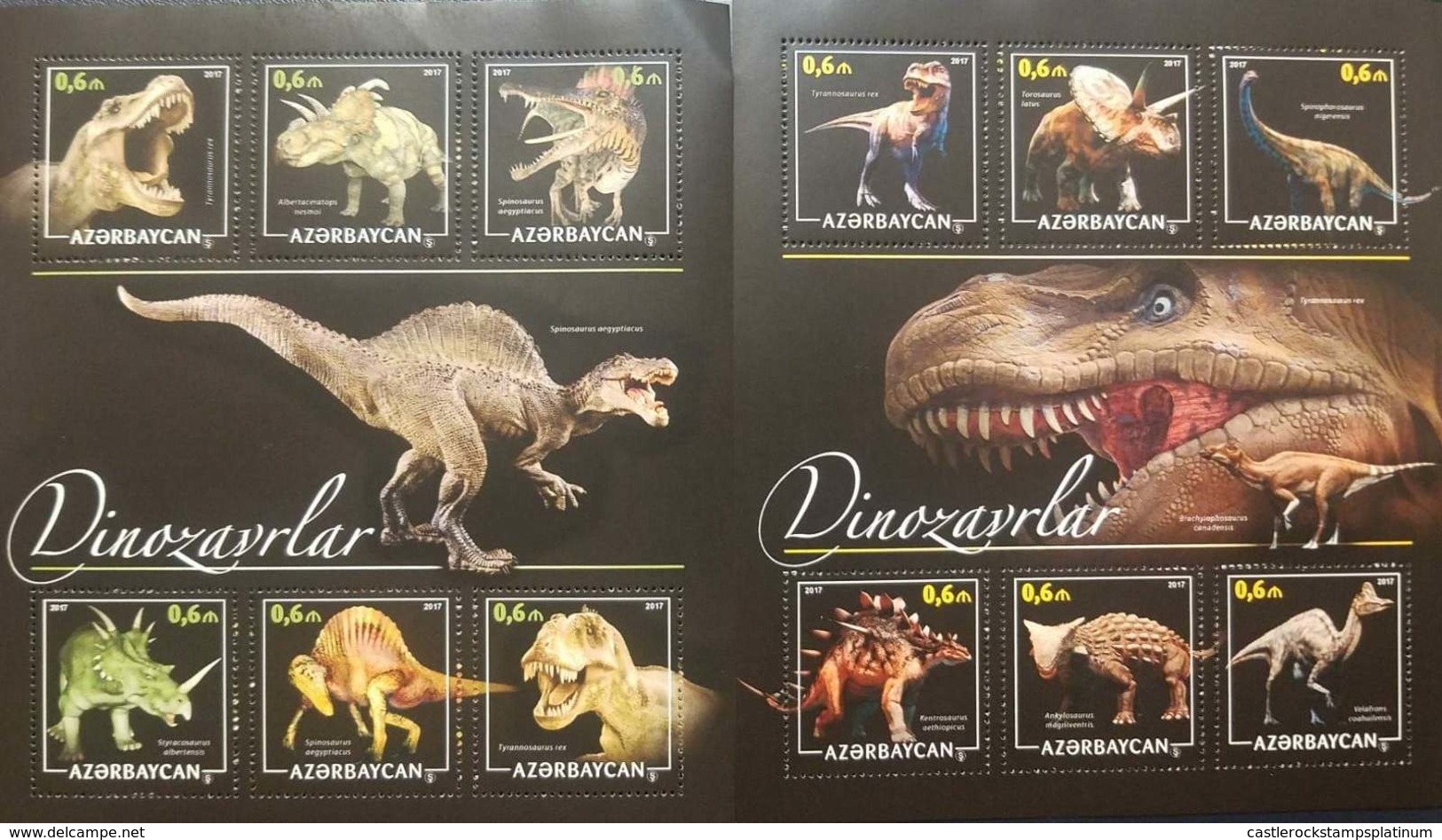 RO) 2017 AZERBAIJAN, PREHISTORIC ANIMALS - DINOSAURS - TYRANNOSAURS - ALBERTOSAURUS - SPINOSAURUS - TOROSAURUS - Azerbaïjan