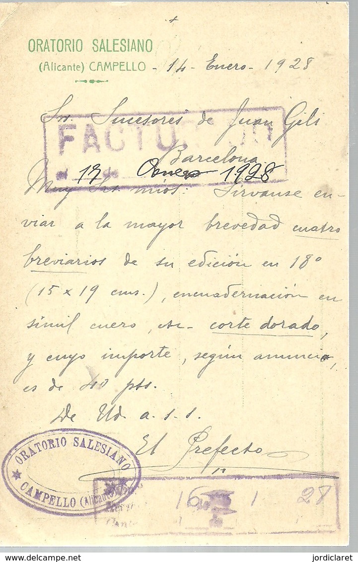 TARJETA POSTAL  1928  CAMPELLO   ALICANTE - Storia Postale