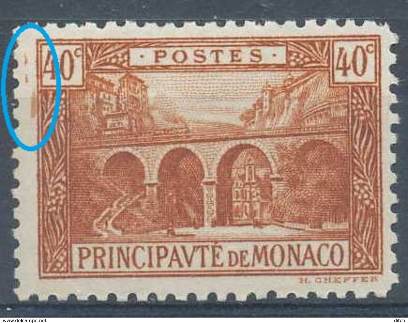 D - [801759]TB//**/Mnh-Monaco 1922-23, 40c Brun, Viaduc De Sainte Dévote, Curiosité: Taches Brunes En Marge Gauche, **/m - Errors And Oddities