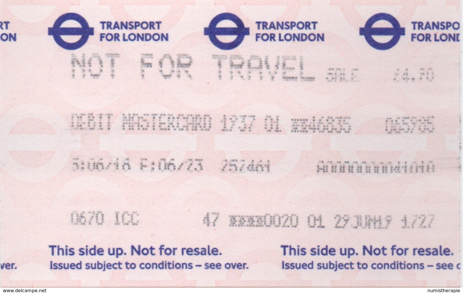 Transport For London : Not For Travel : Débit MasterCard - Autres & Non Classés