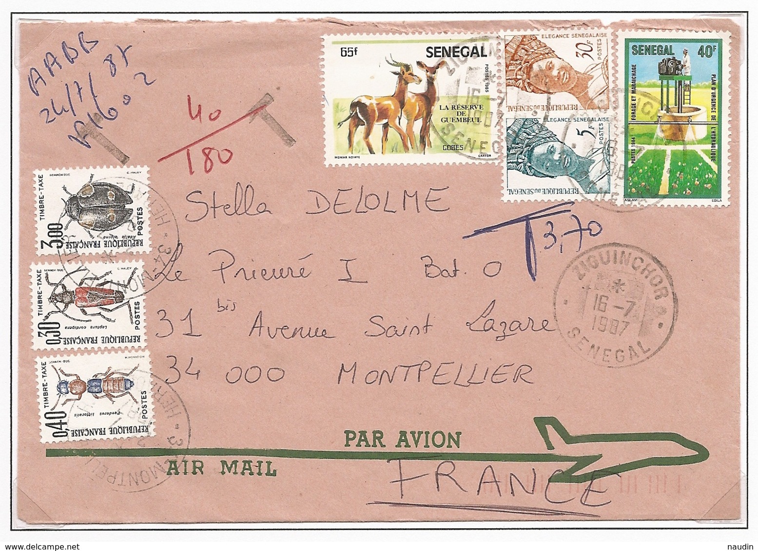 1786- Courrier Posté Le 18-7-1987, En Provenance Du Sénégal, La Taxe Est 3,70 F, Erreur De Taxation. - 1859-1959 Storia Postale