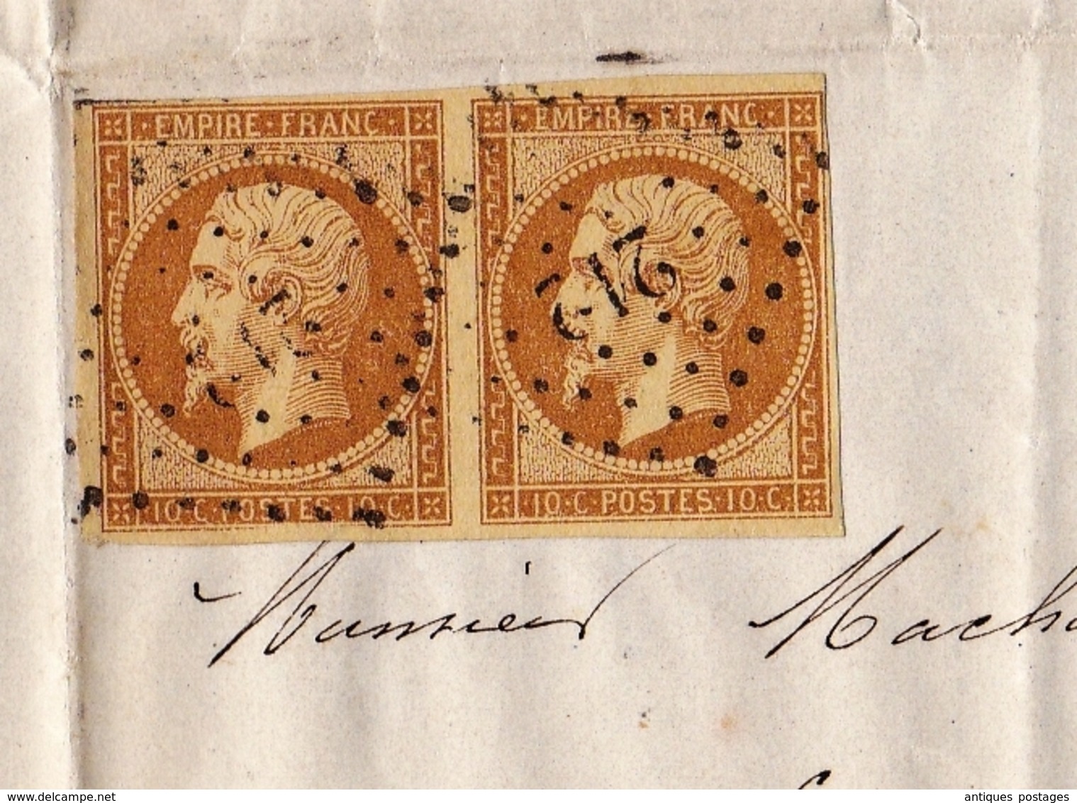 Lettre Avranches 1860 Manche Desruisseaux Notaire Paire Napoléon III 10 Centimes - 1853-1860 Napoleon III