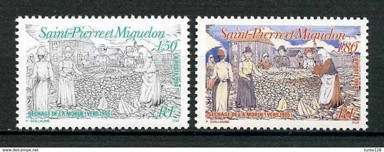 SPM MIQUELON 1994 N° 595/596 ** Neufs MNH Superbes C 1,90 € Poissons Fishes Pêche Sèchage De La Morue Femmes - Unused Stamps