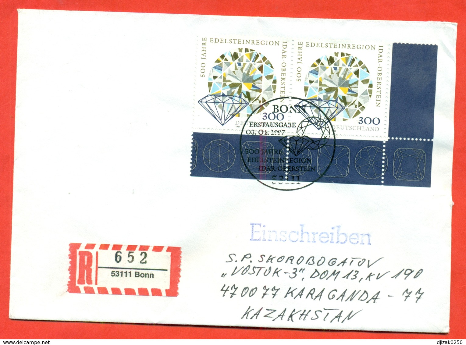 Germany 1997. FDC. Registerted Envelope Passed The Mail. Diamond. - Minerals