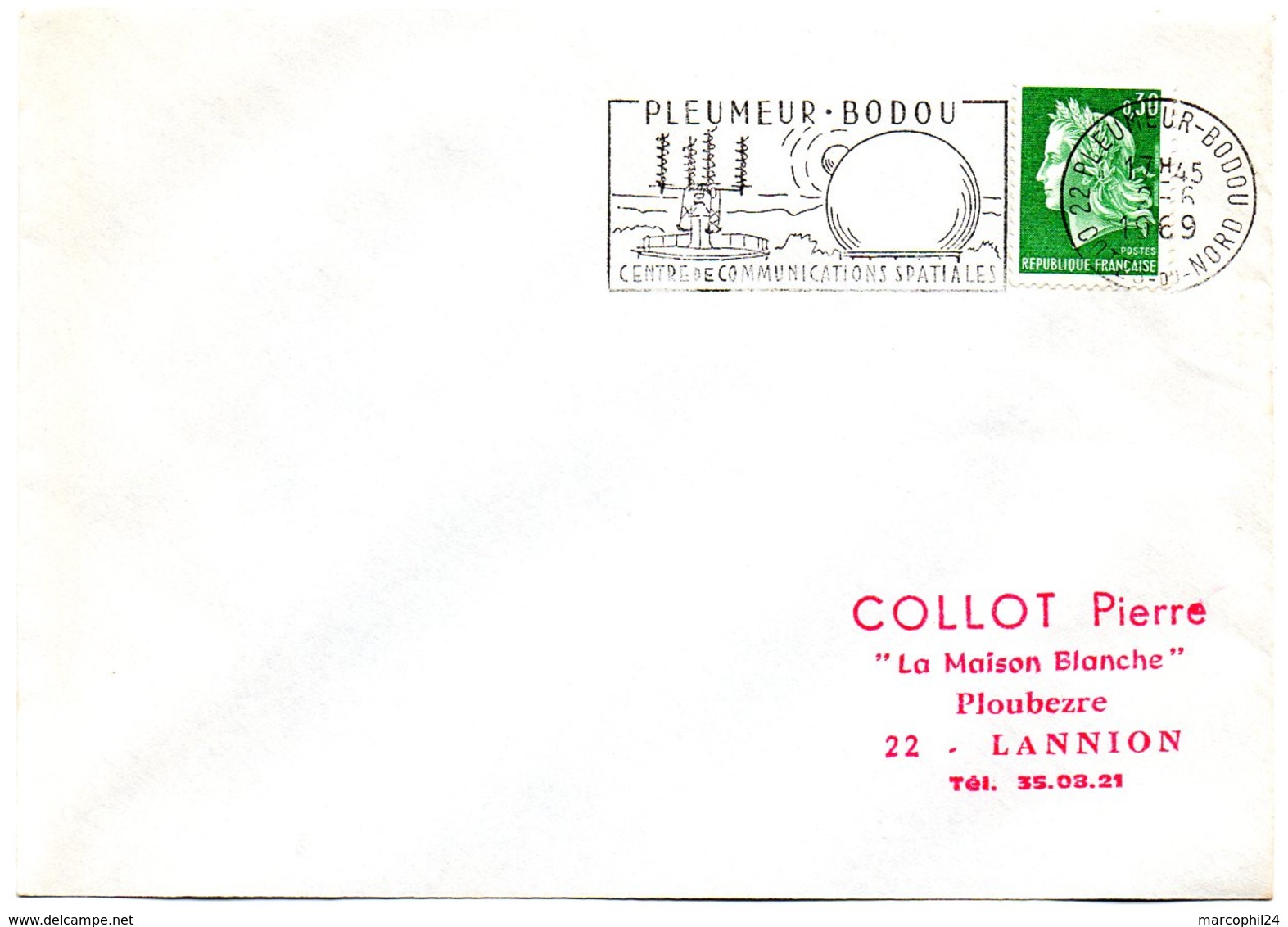 COTES Du NORD - Dépt N° 22 = PLEUMEUR-BODOU 1969 = FLAMME SECAP Illustrée  'Centre Communications Spatiales ' - Mechanical Postmarks (Advertisement)