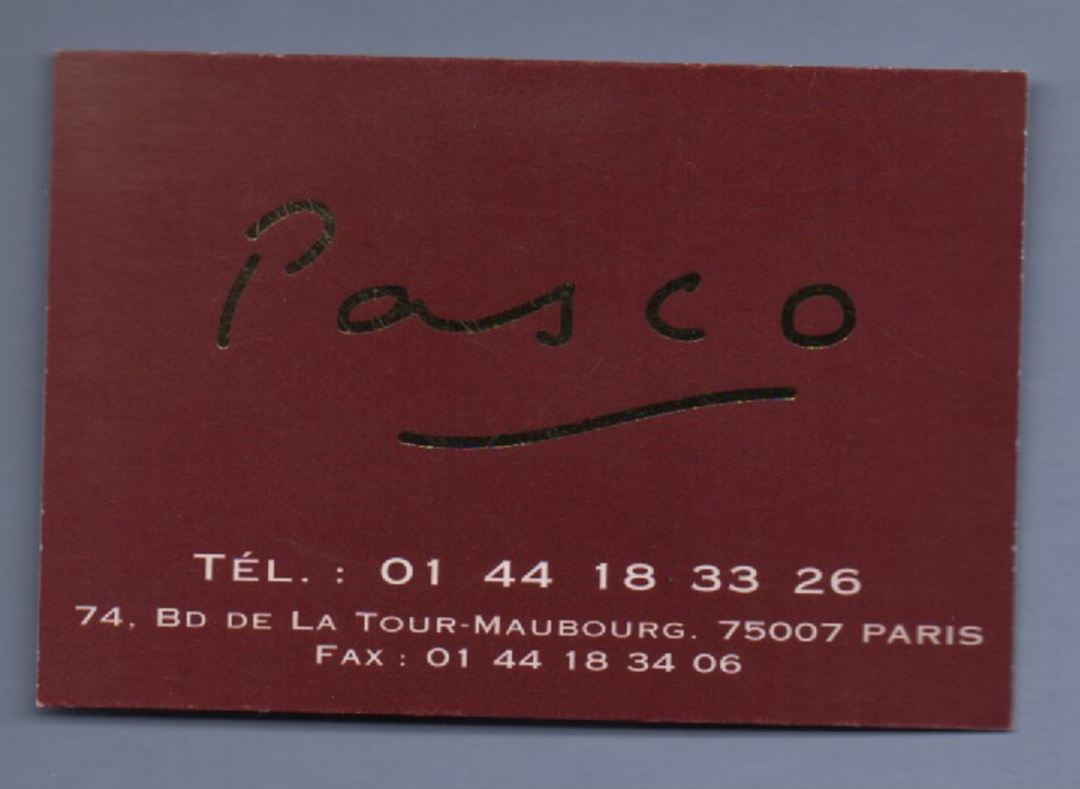 75 - RESTAURANT PASCO 75007 PARIS - CARTE DE VISITE - Visitenkarten