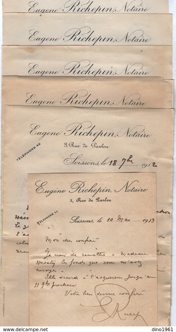 VP15.398 - 1912 / 14 - Lot De Lettres Concernant Me E.RICHEPIN Notaire à SOISSONS & Mr DESATY à VAUXROT ( CUFFIES ) - Collections