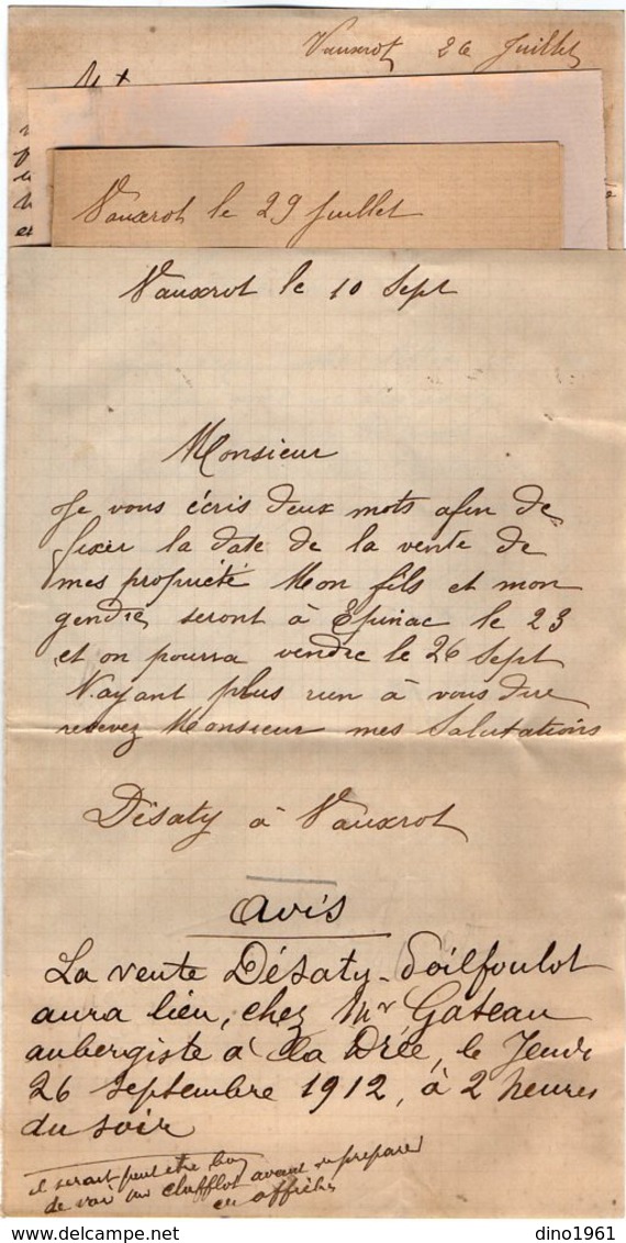 VP15.398 - 1912 / 14 - Lot De Lettres Concernant Me E.RICHEPIN Notaire à SOISSONS & Mr DESATY à VAUXROT ( CUFFIES ) - Collections