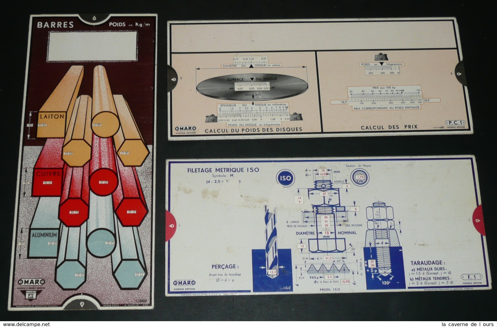 Lot De 3 Règles à Calculer De Calcul, Industrie Métallurgie OmarO MAR Abaque - Other & Unclassified